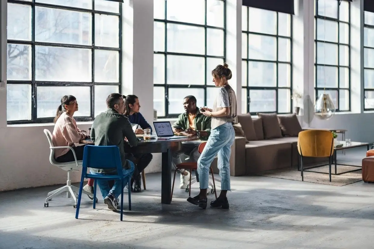 A team of professionals collaborating in a modern office.