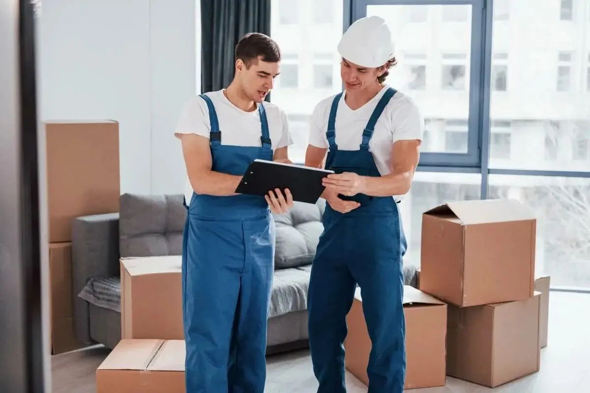 Two professional movers working together.
