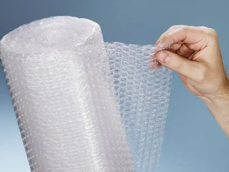 Rolls of bubble wrap and packing tape.